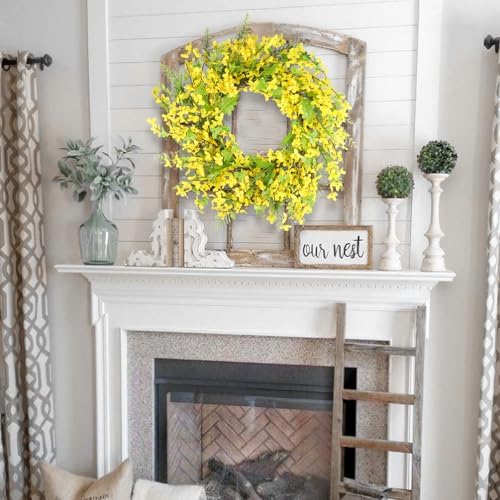 Cityes Yellow Forsythia Spring Wreath 20 Inches Artificial Floral Wreath for Front Door Decor