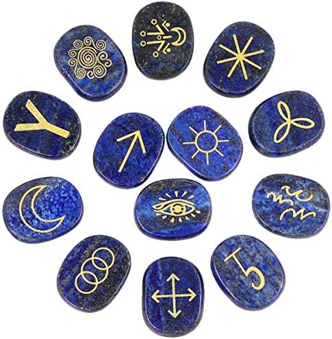 Lapis Lazuli Witches Runes Set Crystal Pyramid for Feng Shui Meditation Decor