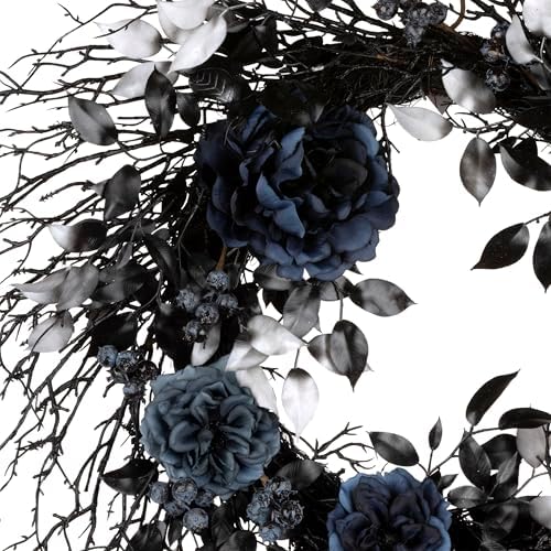 National Tree Company Artificial Black Wreath with Roses 24 Inch
