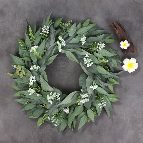 24 Artificial Leaf Wreath with Hook - Decor for Front Door Wall Wedding Party Green
