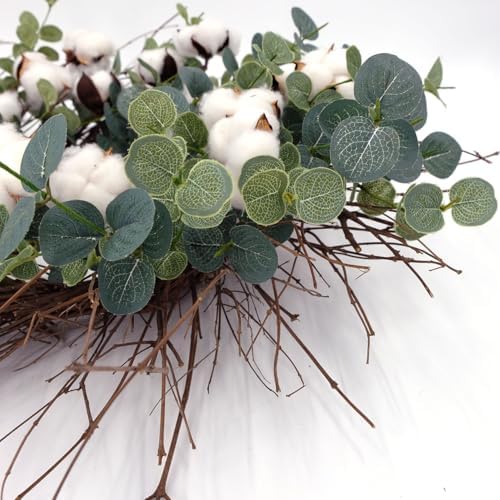 Idyllic Eucalyptus and Cotton Wreath for Front Door