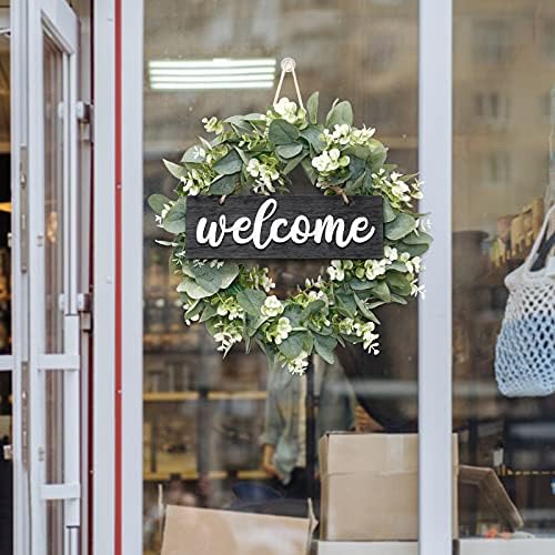 Dremisland 16 Inch Artificial Eucalyptus Wreath with Welcome Sign