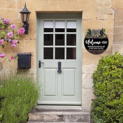 Welcome Sign for Front Door 12 in Round Wood Wreath Wall Hanging