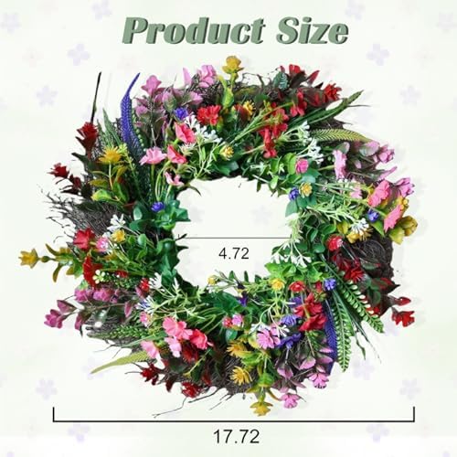 Daisy and Lavender Wildflower Artificial Spring Wreath for Front Door Home Decor 18 Inches
