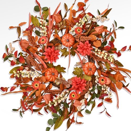 24 Inch Fall Wreath with Mixed Leaves and Berries