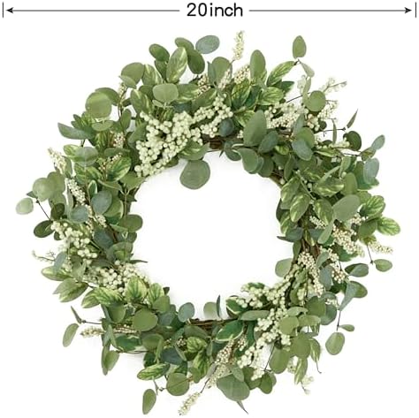 20 Inch Green Eucalyptus Wreath with Berries for Front Door Decor