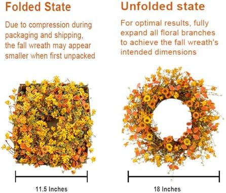 18 Inches Rustic Fall Wreath with Wildflowers