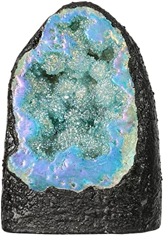 Rockcloud Blue Titanium Coated Crystal Geode for Home Office Decoration