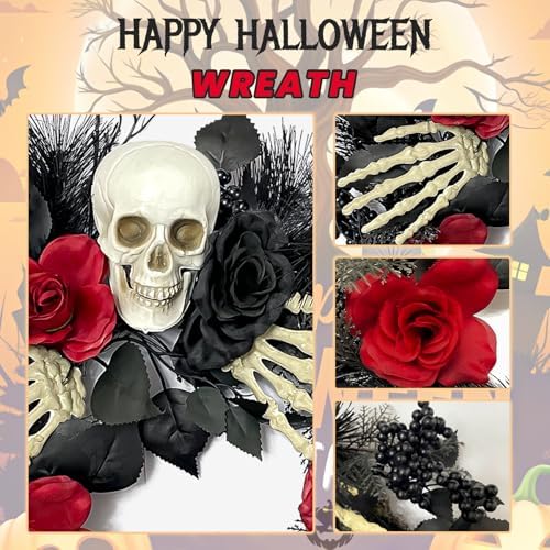 Halloween Skull Wreath with Hands 16 Inch Gothic Garland Decor