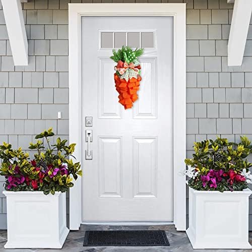 Easter Carrot Wreath with Striped Bow for Front Door