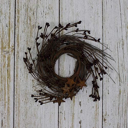 Rustic Wreath with Barn Stars and Berries 7-Inch Burgundy