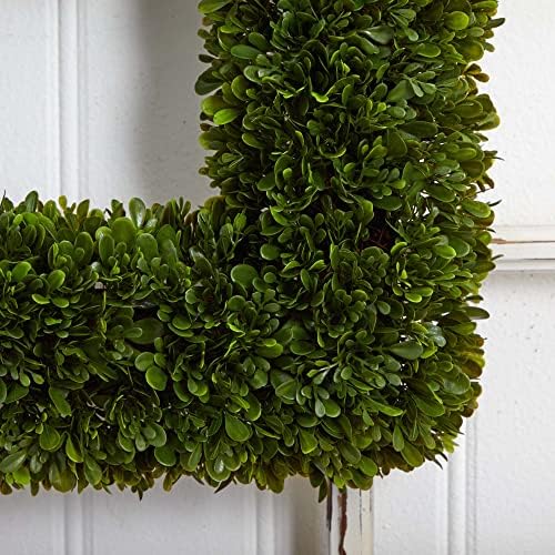 Nearly Natural 17 Inch Tea Leaf Square Wreath Green