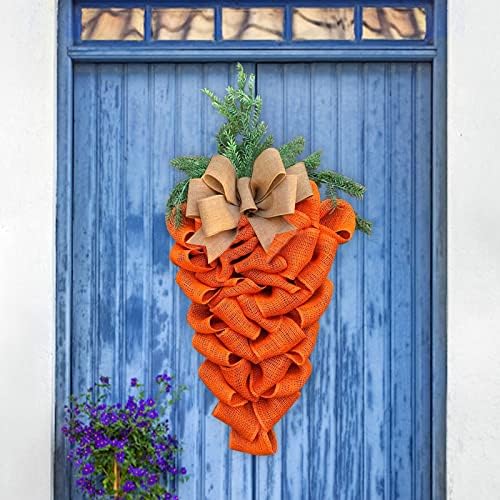 Easter Carrot Wreath with Bow and Eucalyptus Leaves
