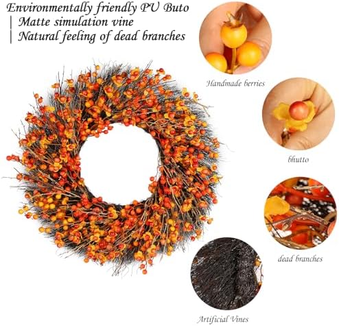24 Inch Fall Wreath with Berry Accents for Front Door
