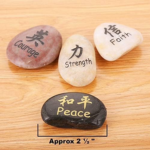 ROCKIMPACT 16PCS Kanji Engraved Stones for Feng Shui Zen Decor