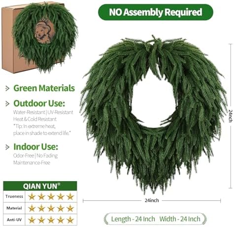 24 Inch Norfolk Pine Wreath for Front Door