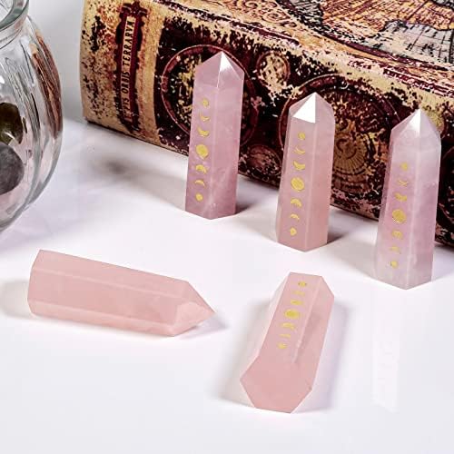 Set of 7 Engraved Moon Phase Crystal Wand Stones for Meditation and Home Decor
