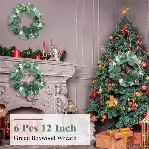 Redbaker 6 Pcs Eucalyptus Wreath 12 Inch Artificial Green Decor