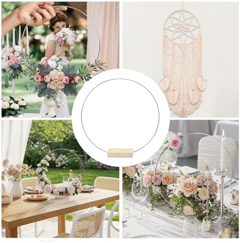 25PCS 12 Inch Silver Metal Floral Hoop Centerpieces with Stand