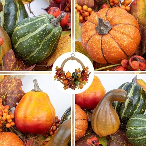 LLZLL Fall Wreath 20 Inch Artificial Thanksgiving Wreath with Pumpkins Berries and Leaves for Front Door