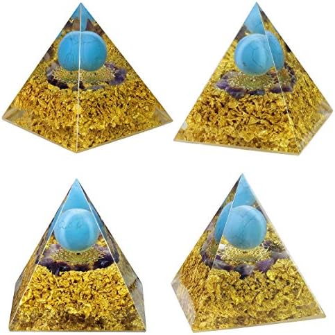 Blue Howlite Turquoise Crystal Orgone Pyramid with Amethyst and Crown Chakra Symbol