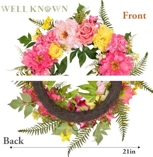 Bright Spring Wreath for Front Door with Peonies and Roses