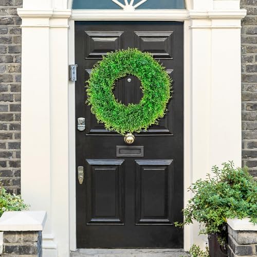 22 Inch Artificial Boxwood Wreath Decor for Front Door and More