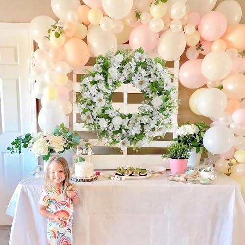 White Faux Silk Flower Wreath 24-26 Inch Front Door Decor