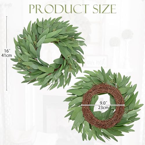 Briful 16 Inch Artificial Seeded Eucalyptus Wreath
