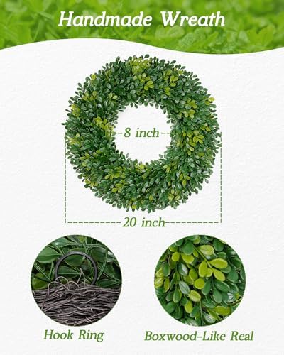 Vlorart 20 Inch Boxwood Wreath for Front Door