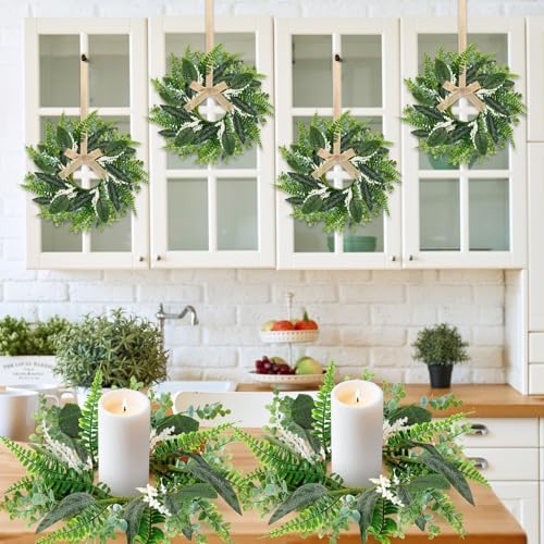 4PCS 9 Inch Mini Eucalyptus Wreaths for Cabinets Decorations