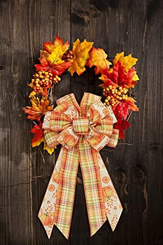 Large Fall Pumpkin Bow Wreath for Thanksgiving and Autumn Decor