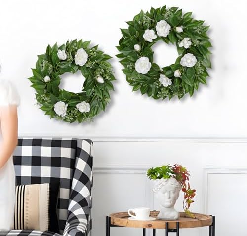 20 Inch Artificial Camellia Wreath for Front Door
