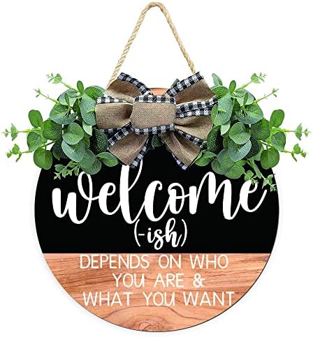 CHIJIRE Welcome Sign Front Door Decor Round Wreath 12 Inch