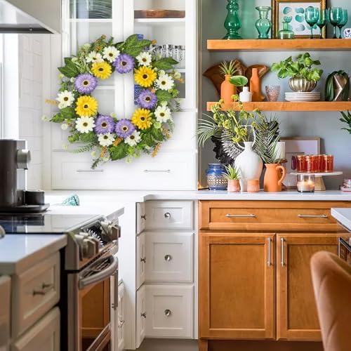 Artificial Chrysanthemum Spring Wreath 22 Inches