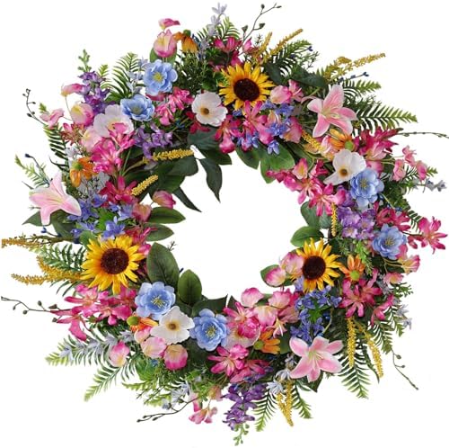 Elegant 24-26 Inch Floral Wreath for Front Door
