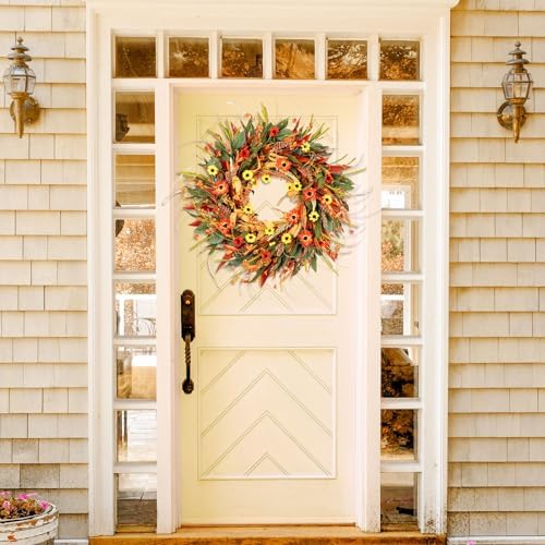 24 Inch Fall Wreath for Front Door Decor with Eucalyptus and Daisies