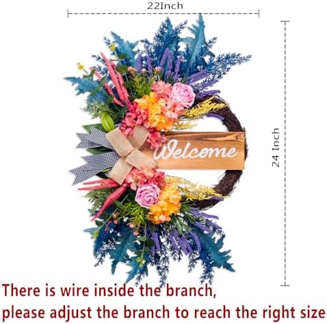 Welcome Sign Wreaths for Front Door Outside 22 Inch Artificial Farmhouse Decor