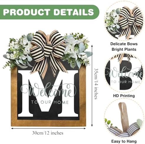 2025 Welcome Wreath for Front Door - 14x12 Inch Farmhouse Sign