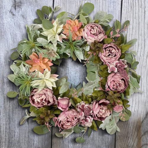 WANNA-CUL 24 Inch Spring Peony Wreath for Front Door