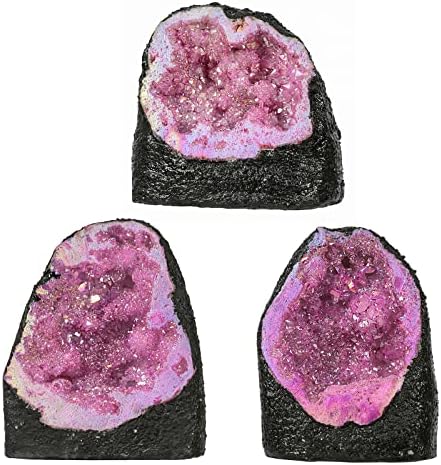Rockcloud Rose Red Titanium Coated Crystal Geode for Home Office Decoration