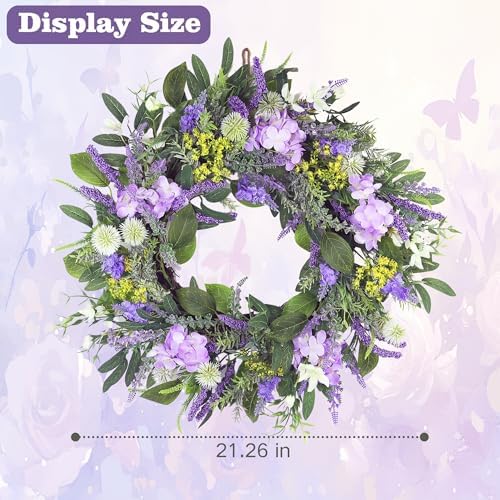 21 Inch Purple Floral Wreath for Front Door and Home Decor
