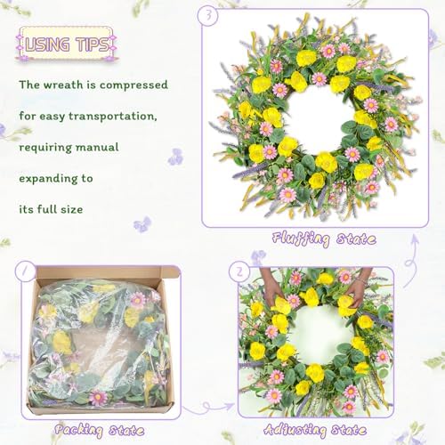 Zmtyykh 24 Inch Summer Wreath Front Door Decor