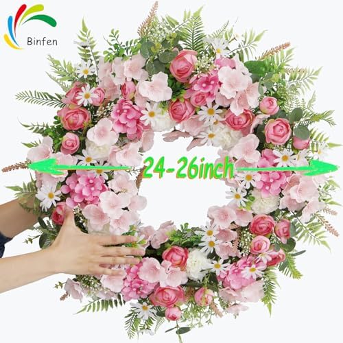 Elegant Pink Flower Door Wreath 24-26 Inch