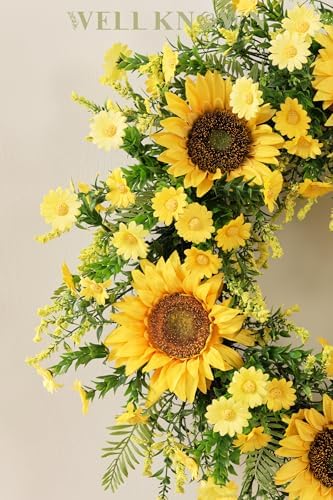 21 Inch Handmade Silk Sunflower Wreath for Front Door