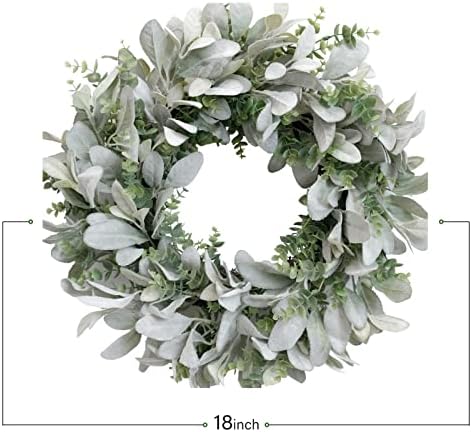 TEMPUS 18 Inch Boxwood and Lambs Leaves Wreath for Front Door