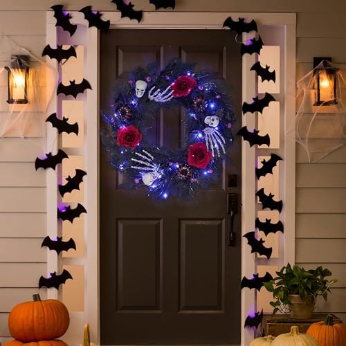 GENMOUS Halloween 22Inch Rose Wreath with Lights