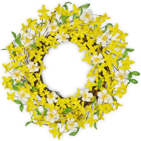 20 Inch Artificial Forsythia Wreath with Daisy for Home Decor