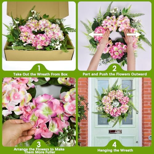 25 Inch Ombre Hydrangea Wreath for Front Door Decor