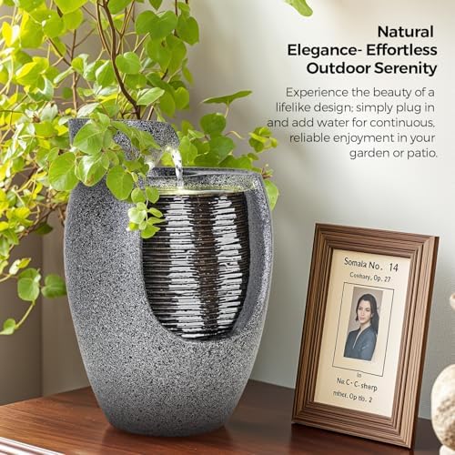 10 Inch Ceramic LED Tabletop Water Fountain with Plant Holder